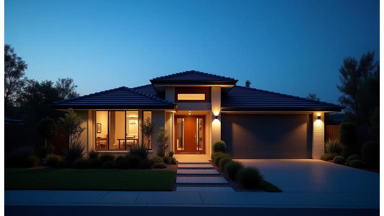 Modern Australian home at dusk with subtle gradient overlay
